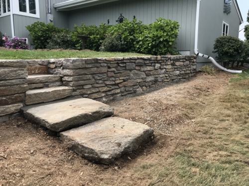 Cut granite steps and Retaining Wall