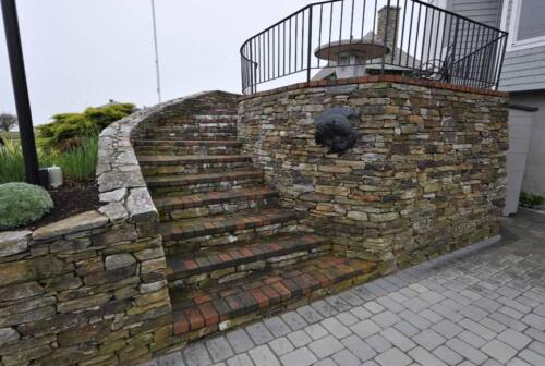 Fieldstone and Brick Retaining Wall and Steps
