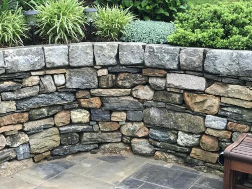 Fieldstone Retaining Wall With Cut Granite Top