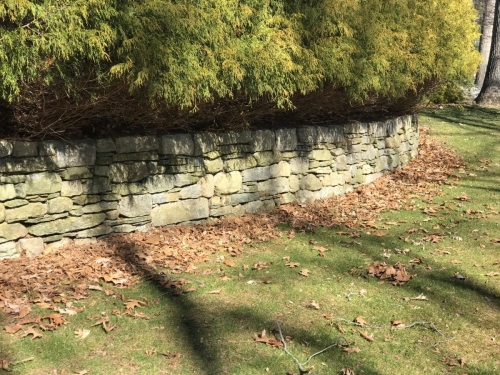 Fieldstone and granite retaining wall - Masons Island, Mystic