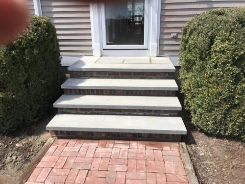 Bluestone and brick steps and brick walkway