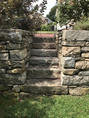 Cut granite retaining wall and steps