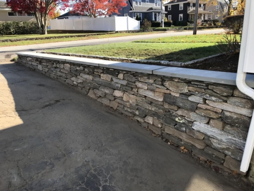 fieldstone and bluestone retaining wall