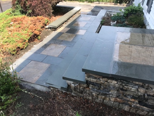 New fieldstones and bluestone steps, walkway and retaining walls