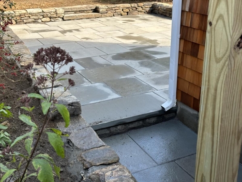 #bluestone #patio and #walkway with a #fieldstone #retainingwall