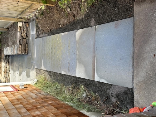 #bluestone #patio and #walkway with a #fieldstone #retainingwall