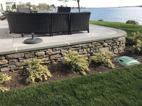 Bluestone patio with field stone edging