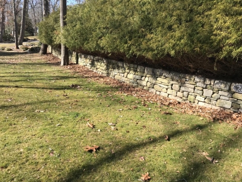 Fieldstone and granite retaining wall - Masons Island, Mystic