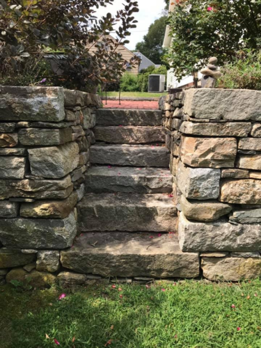 Fieldstone and Cut Granite Retaining Wall and Steps / Stairs