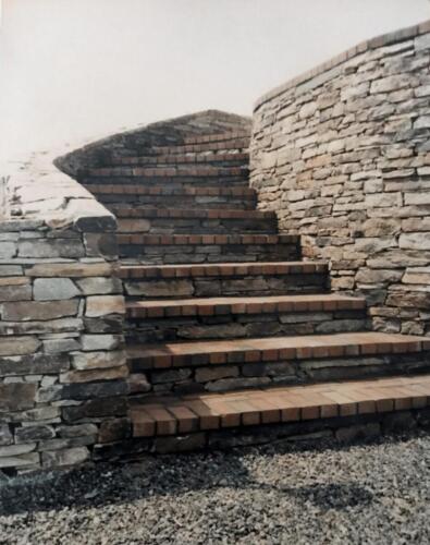 Quarry Stone Retaining Walls with Brick Steps