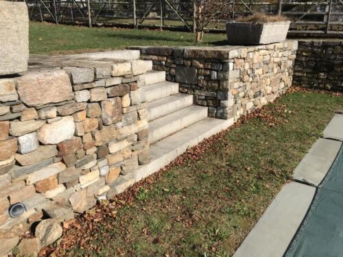 Antique Granite Steps and Fieldstone Retaining Wall