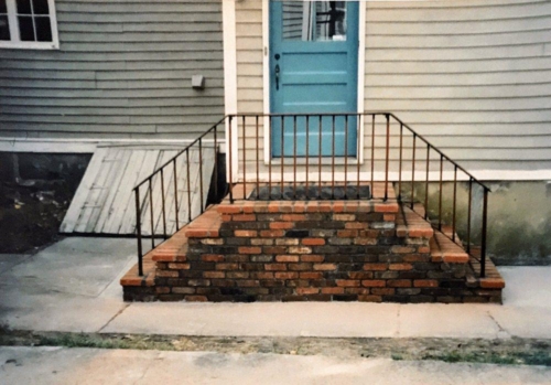 Brick Steps with Bluestone and Wrought Iron Rail
